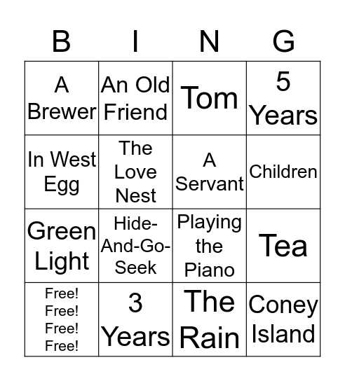 GatsBingo (Chapter 5) Bingo Card