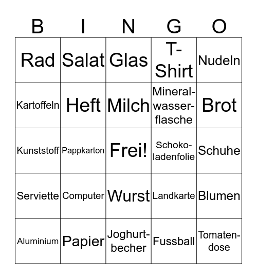 Bingo - Wir sortieren den Muell! Bingo Card