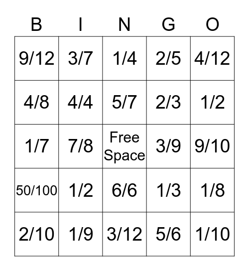 Ordering Fractions Bingo Card