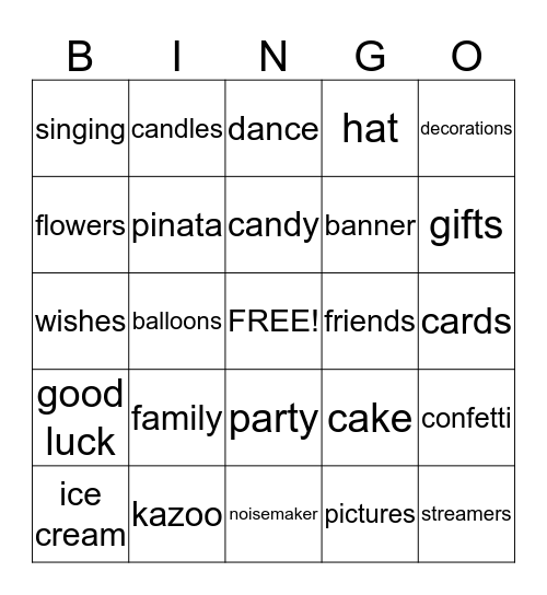 Birthday Bingo Card