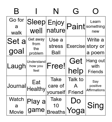 Coping Skills Bingo Card