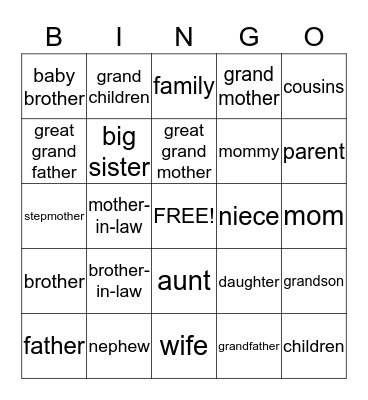 Family Bingo Card
