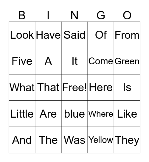Words Working on Bingo Card