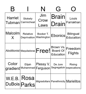 African Americans Bingo Card