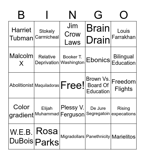 African Americans Bingo Card