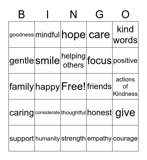 COMPASSION Bingo Card