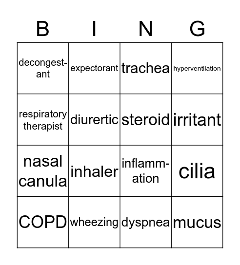 COPD BINGO Card