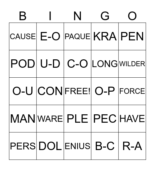 PEO BINGO Card