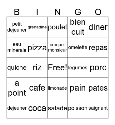 Chapitre 6, Unite 2 - Francais I Bingo Card