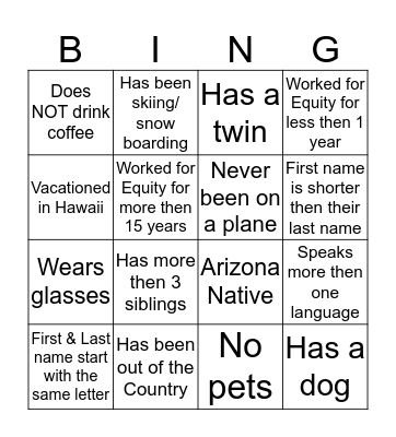Human Bingo/ Each person can only be in ONE box! Bingo Card