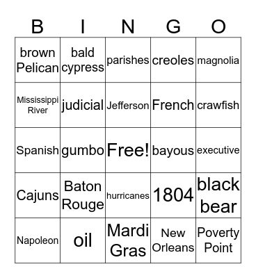 Louisiana Bingo Card