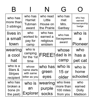 Find someone... Bingo Card