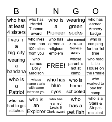 Find someone... Bingo Card
