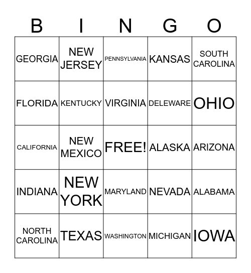 UNITED STATES PBP Bingo Card