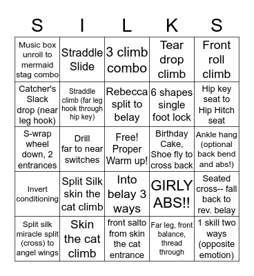 Intermediate Silks Bingo Card