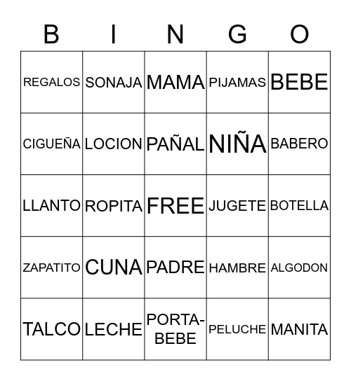 SARA'S BABY SHOWER Bingo Card