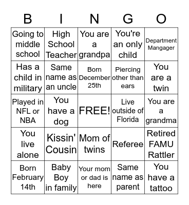 Rivers/Waymon Family Bingo Card