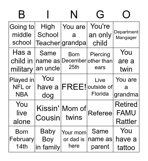 Rivers/Waymon Family Bingo Card