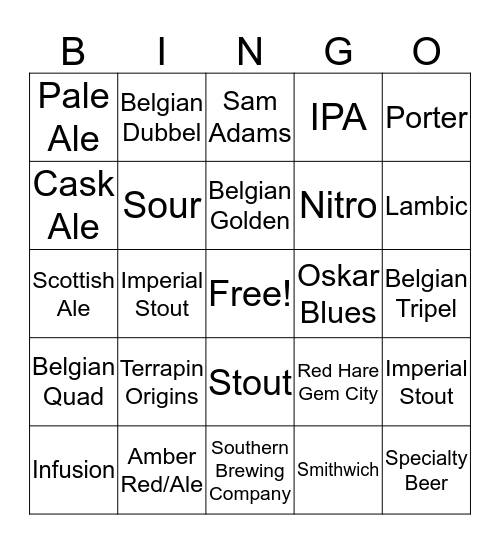 Beer Shot Bingo  Bingo Card