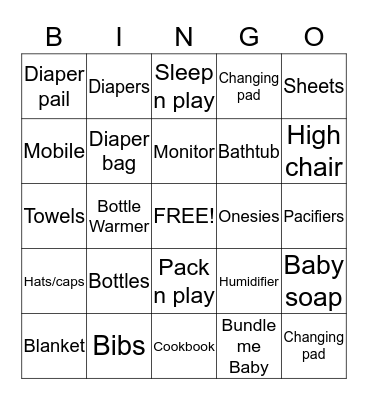Amber's Baby Shower Bingo Card
