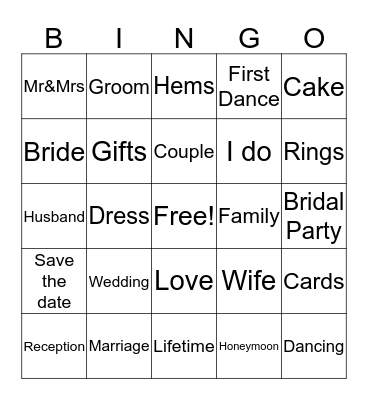 Bridal Shower Bingo  Bingo Card