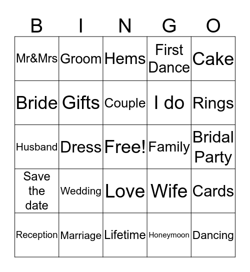 Bridal Shower Bingo  Bingo Card