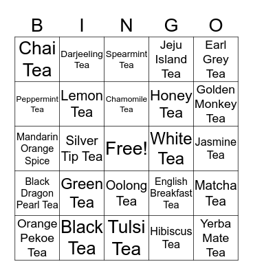 Tea Bingo Card