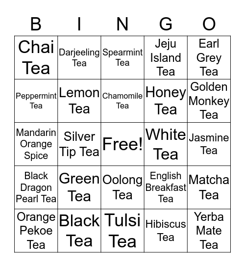 Tea Bingo Card