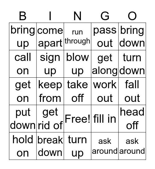 Phrasal Verbs List 3 Bingo Card