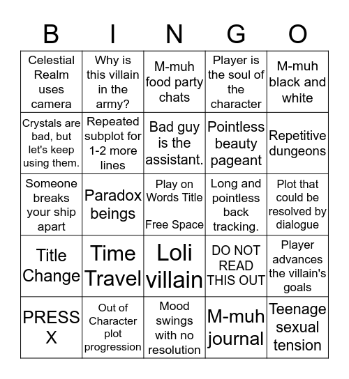 Bravely Bingo Card