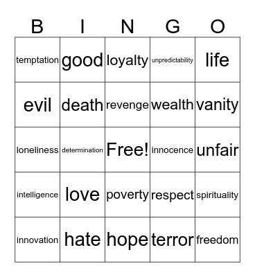 Symbolism Bingo Card