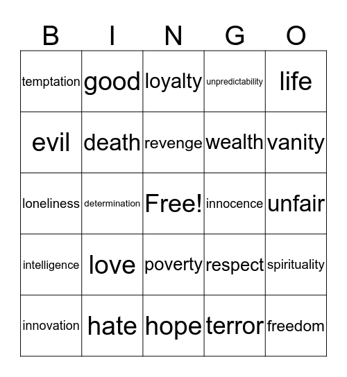 Symbolism Bingo Card