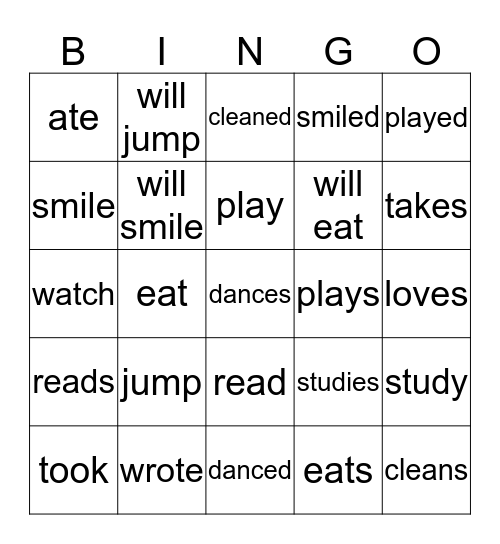 Verb Tenso Bingo Card