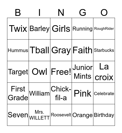Birthday Bingo Card