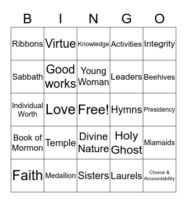 Young Women Bingo! Bingo Card