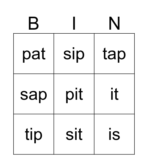 S,A,T,P Bingo Card