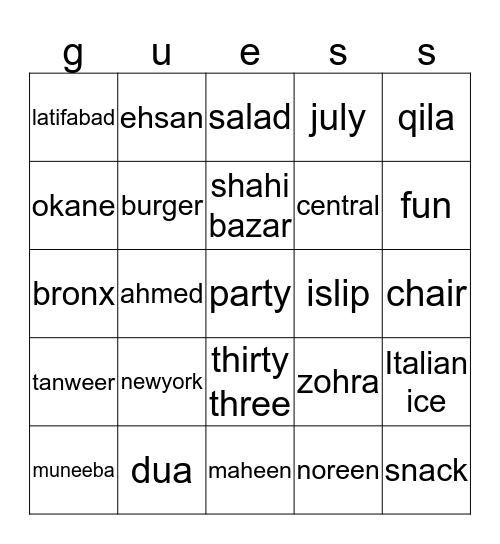 Untitled Bingo Card