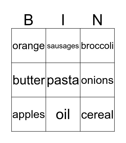 Balanced Diet Bingo Card