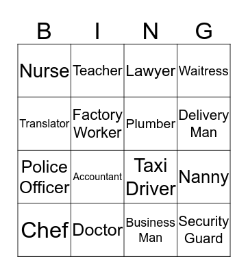Occupations  Bingo Card
