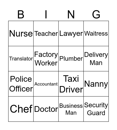 Occupations  Bingo Card