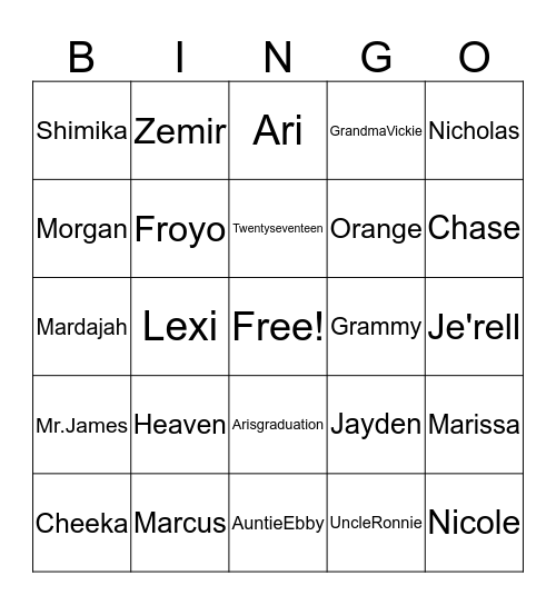 Ari's Graduation 2017 Bingo Card