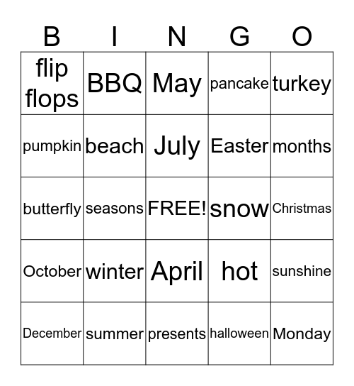 Sequencing Bingo Card