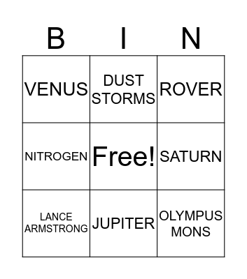 SOLAR SYSTEM BINGO Card