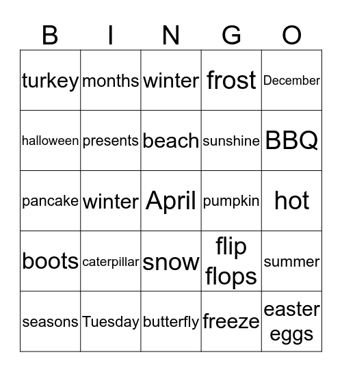 Sequencing Bingo Card