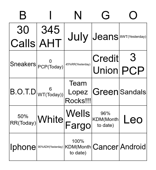 The Dragon's Bingo  Bingo Card