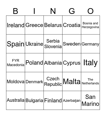 EUROVISION BINGO Card