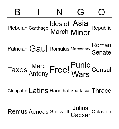 Roman Republic Review Bingo Card