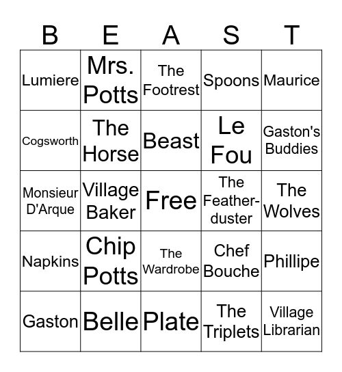 Beauty and the Beast Bingo Card