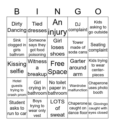 Prom Bingo Card