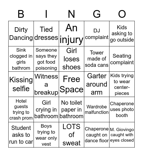 Prom Bingo Card